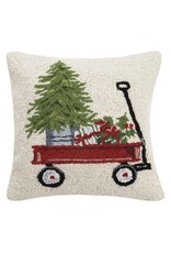 Peking Handicraft, Inc Presents Christmas Tree on Red Wagon Hooked Pillow