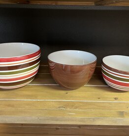 TAG Set of 3 Sonoma Red/Brown Stripe Mixing Bowls