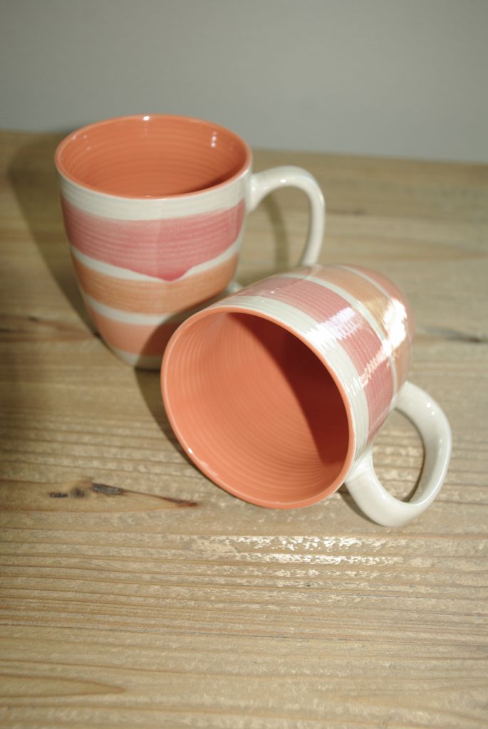 TAG Set of 2 Orange Watercolor Striped Mugs