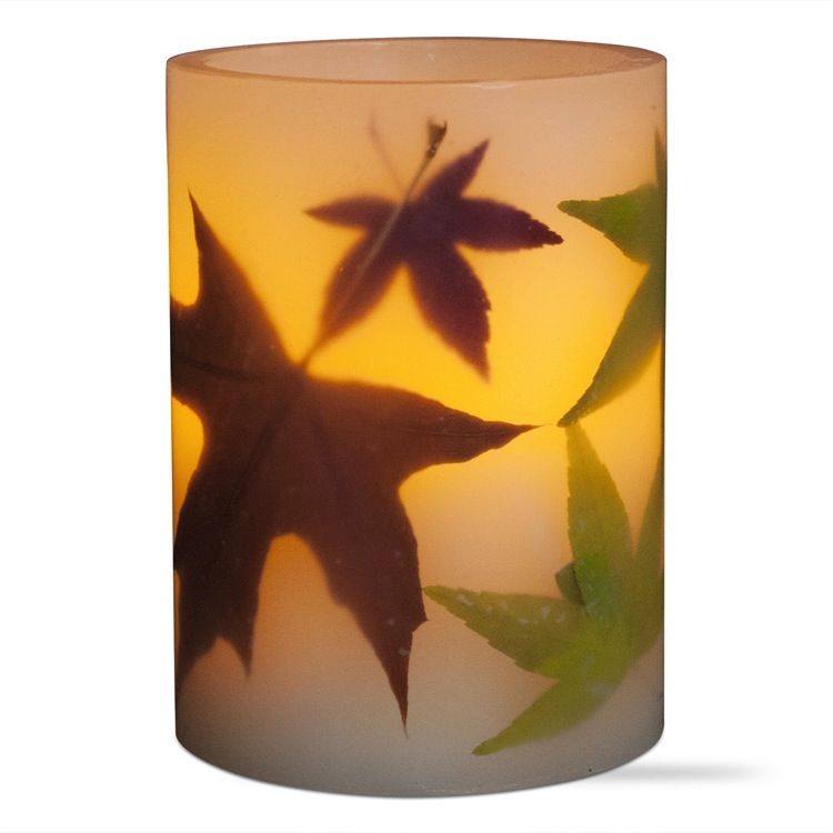 TAG Flameless Autumn Leaves Pillar Candle 3x4