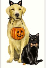 Mary Lake Thompson Yellow Lab and Black Cat Halloween Bagged Flour Sack Towel