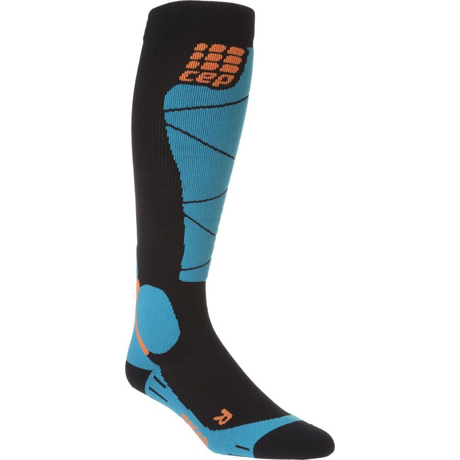 CEP CEP COMPRESSION MERINO SKI SOCKS MENS BLACK/AZUR - Foothills Ski Life