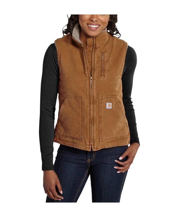 Carhartt Women's Relaxed Fit Washed Duck Sherpa Lined Mock Neck Vest At ...