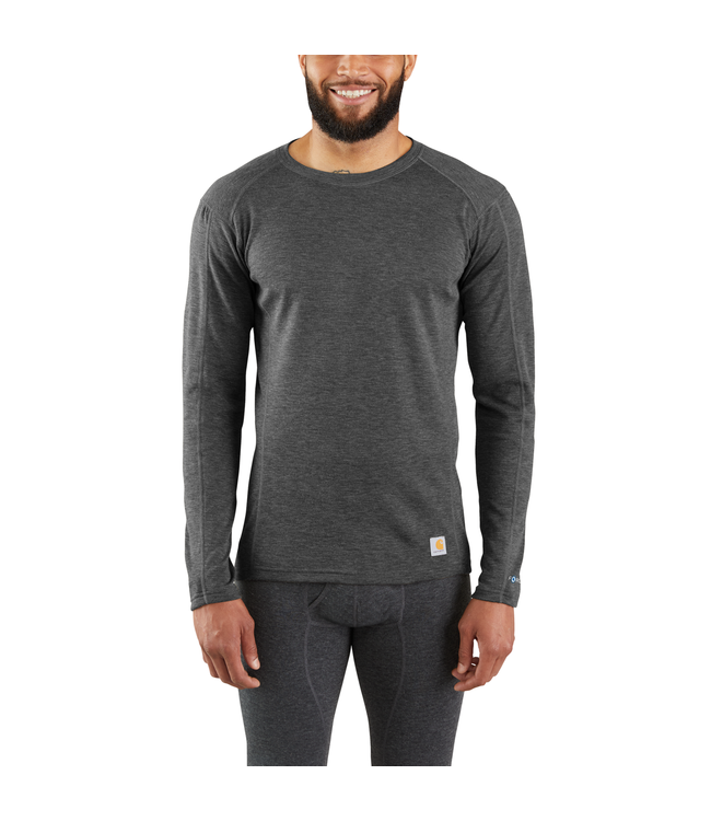 Carhartt Base Layer Men's Force Heavyweight Synthetic Wool-Blend Fleece Base  Layer Crewneck Top, Black Heather, Small at  Men's Clothing store