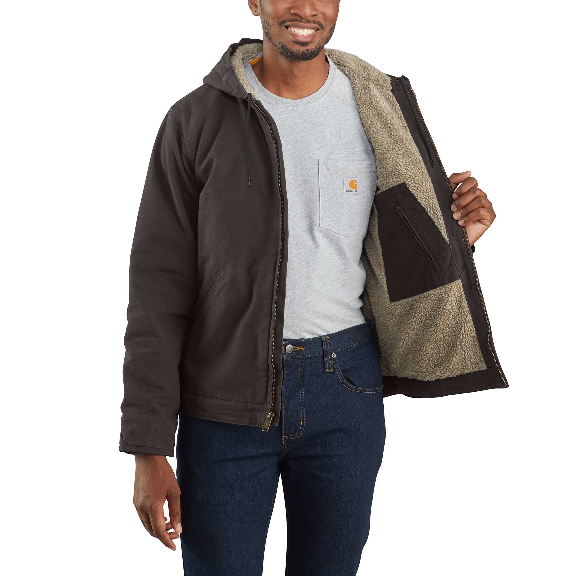 Men's Relaxed Fit Washed Duck Sherpa-Lined Utility Jacket