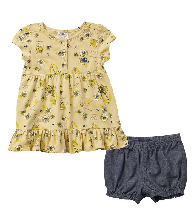 Carhartt Girl's Infant Short Sleeve Bee Printed Dress and Diaper Cover Set CG9792
