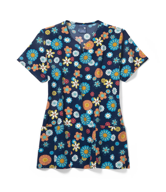 Zoe+Chloe Women's Polyester Notch Neck Print Scrub Top Z16213