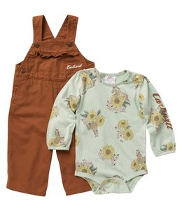 Carhartt Girl's Infant Long-Sleeve Sunflower Horse Print Bodysuit and Overall Set CG9820