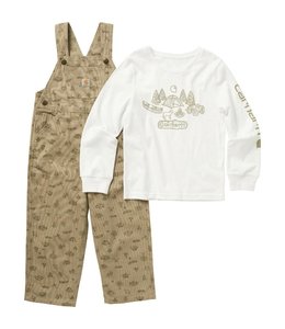 Carhartt Boy's Toddler Long-Sleeve Graphic T-Shirt and Canvas Printed Overall Set CG8811