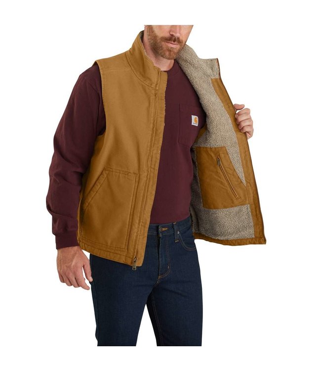 Carhartt Men's Loose Fit Washed Duck Sherpa-Lined Mock Neck Vest 104277