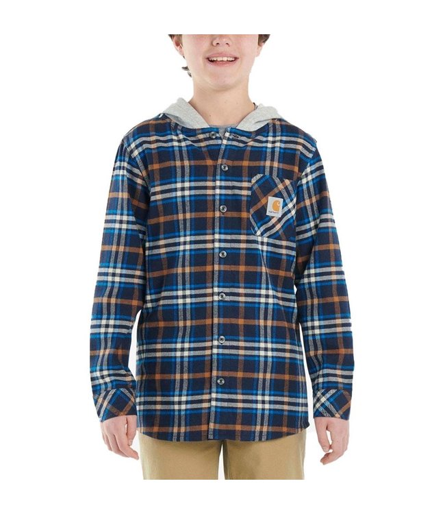 Carhartt Boy's Long-Sleeve Button-Front Hooded Flannel Shirt CE8190