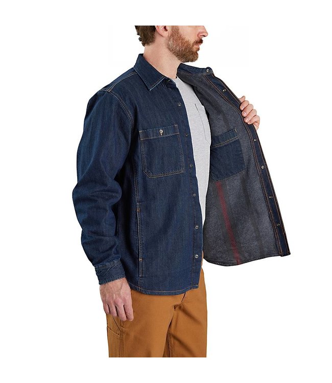 Carhartt Men's Relaxed Fit Denim Fleece Lined Snap-Front Shirt Jac 105605