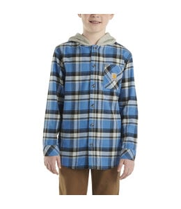 Carhartt Youth Hooded Flannel Shirt for Boys in Brown Plaid