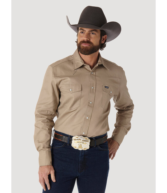 Wrangler Men's Cowboy Cut Firm Finish Long-Sleeve Western Snap Solid Work Shirt MS70319