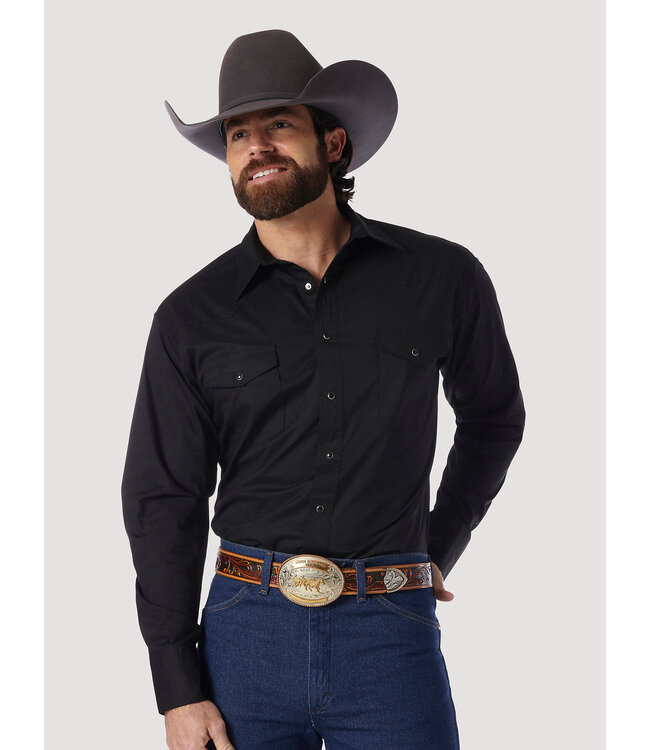 Wrangler Men's Western Snap Shirt- Long Sleeve Solid Broadcloth 71105BK