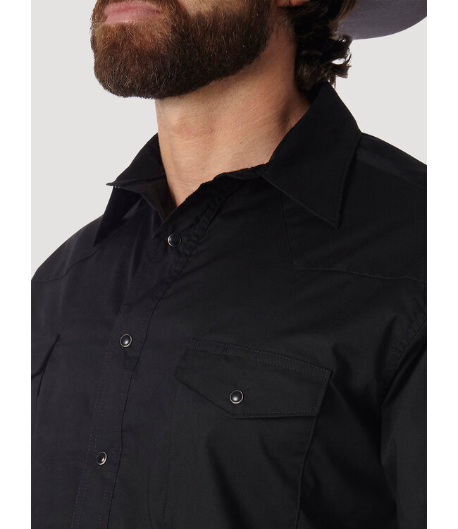 Wrangler Men's Western Snap Shirt- Long Sleeve Solid Broadcloth 71105BK