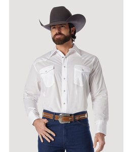 Wrangler Men's Western Snap Shirt- Long Sleeve Solid Broadcloth Shirt 71105WH