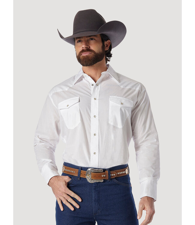 Wrangler Men's Western Snap Shirt- Long Sleeve Solid Broadcloth 71105WH