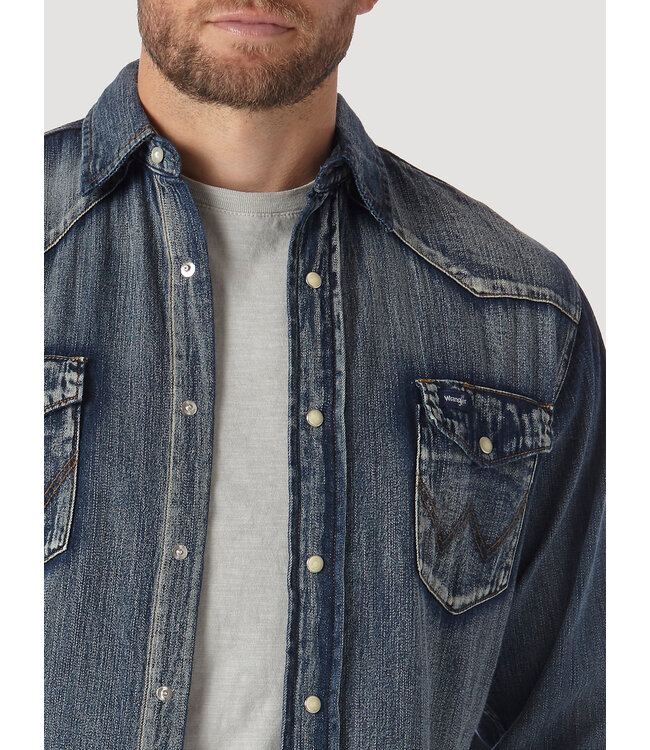 Wrangler Men's Cowboy Cut Long-Sleeve Western Denim Snap Work Shirt MS1039W