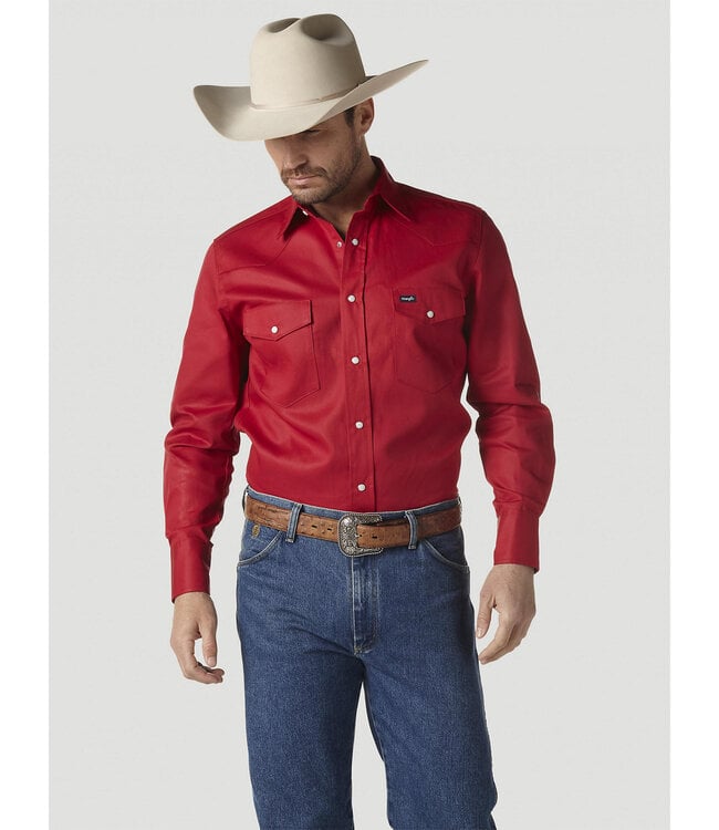 Wrangler Men's Cowboy Cut Firm Finish Long-Sleeve Western Snap Solid Work Shirt MS70619