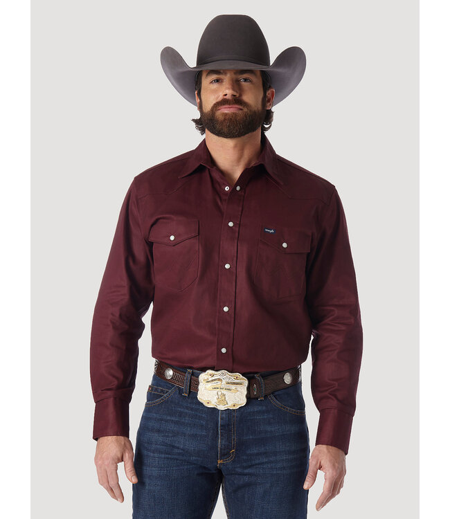 Wrangler Men's Cowboy Cut Firm Finish Long-Sleeve Western Snap Solid Work Shirt MS70719