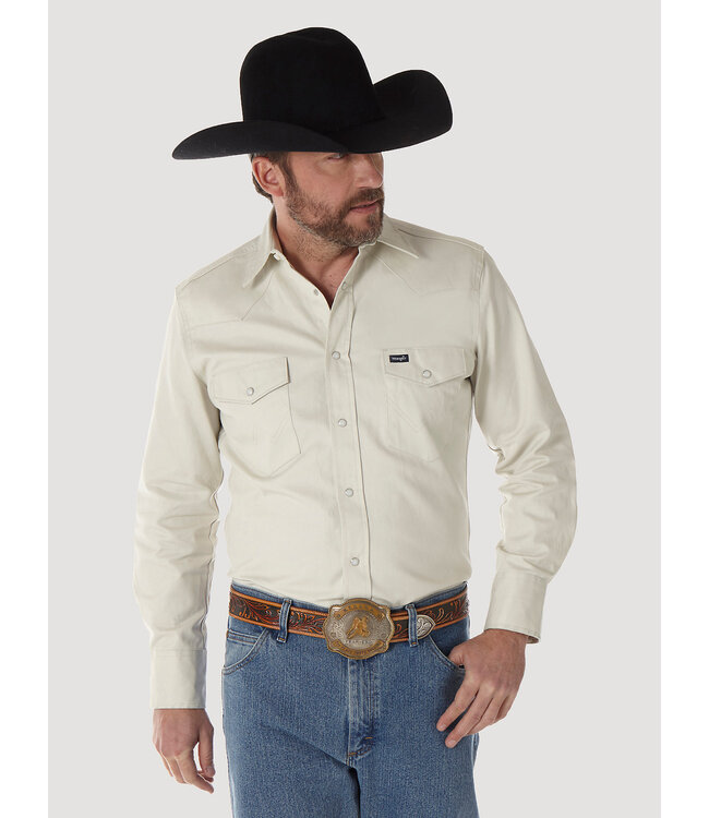 Wrangler Men's Cowboy Cut Firm Finish Long-Sleeve Western Snap Solid Work Shirt MS71319