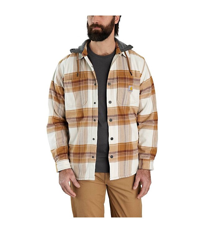 Carhartt Men's Rugged Flex Relaxed Fit Flannel Fleece Lined Hooded Shirt Jac 105938