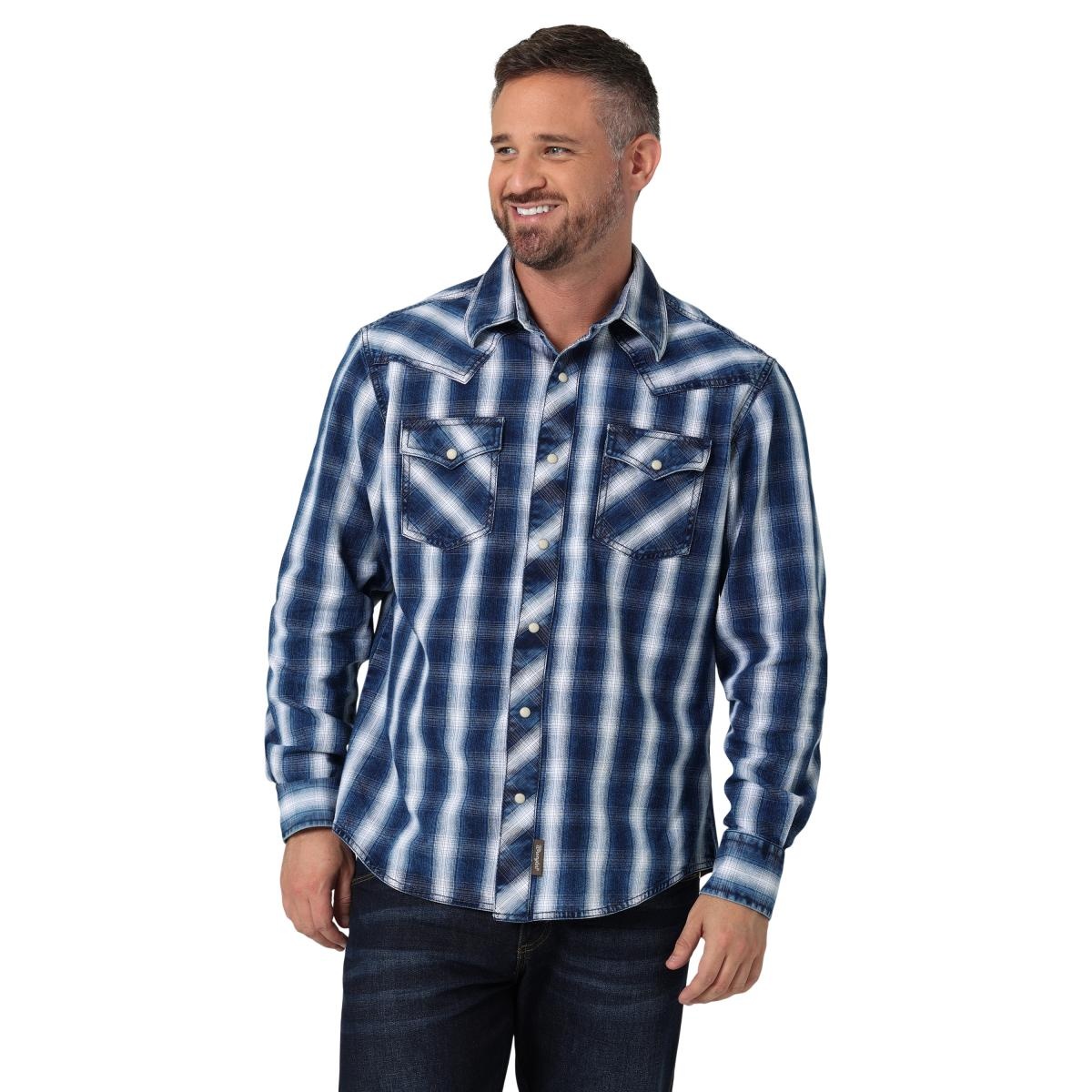 Wrangler Men's Retro Premium Long-Sleeve Western Snap Plaid Shirt ...