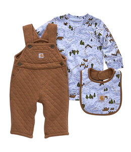 Carhartt Boy's Long-Sleeve Printed Bodysuit, Quilted Overall and Bib Set CG8878