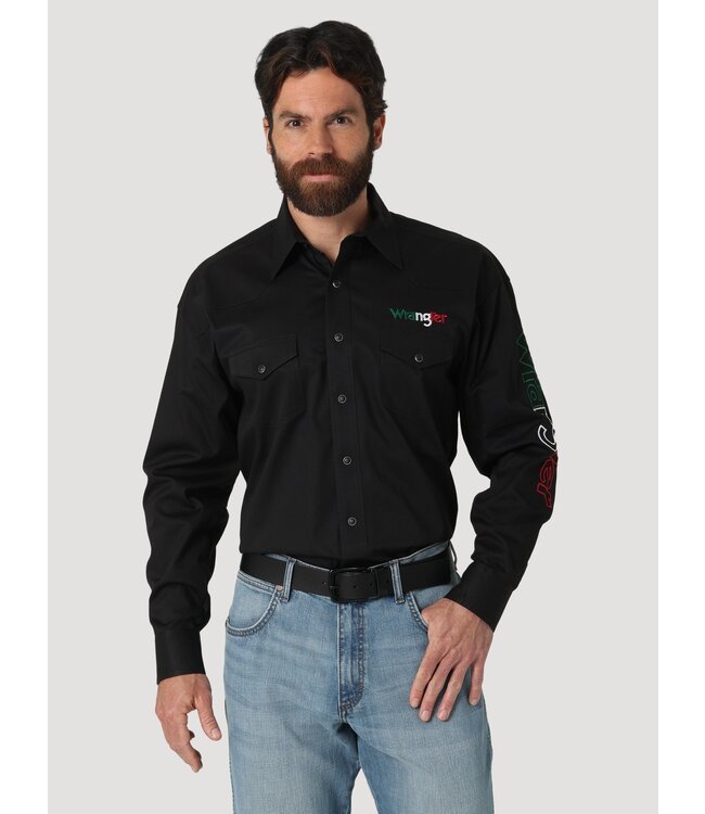 Wrangler Men's Wrangler Mexico Logo Long-Sleeve Western Snap Shirt 112317124