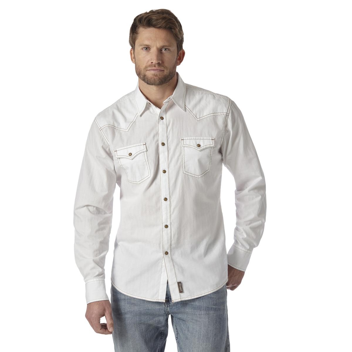 Wrangler Men's Retro Long-Sleeve Western Snap Solid Dobby Shirt ...