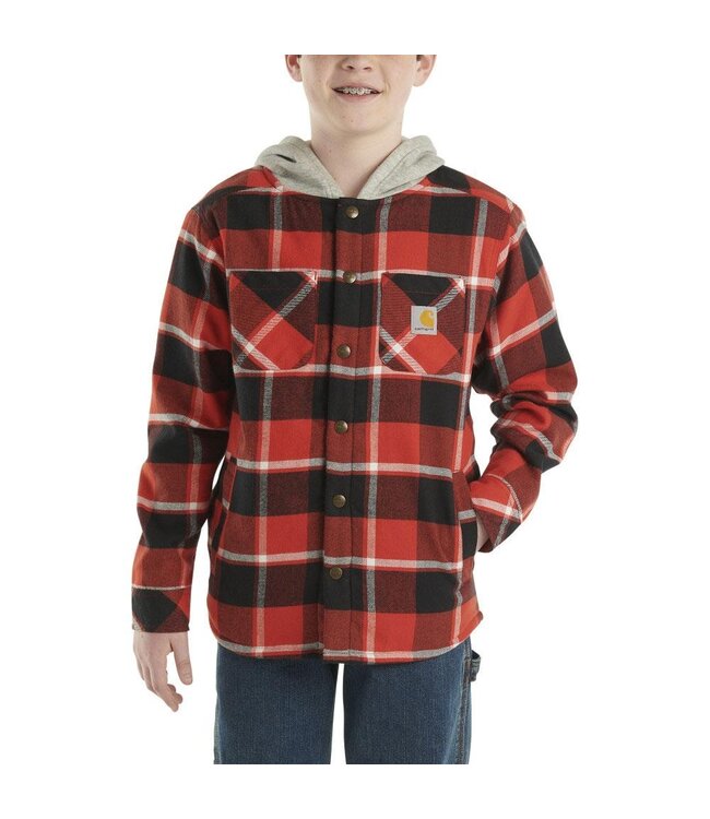 Carhartt Boy's Long-Sleeve Flannel Button-Down Hooded Shirt Jac CP8581
