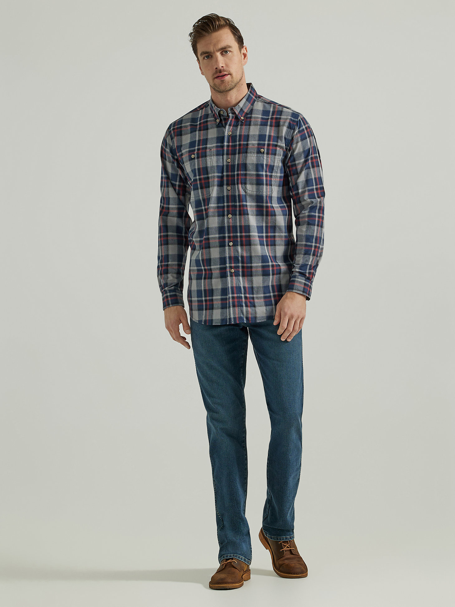 Wrangler Men's Rugged Wear Easy Care Plaid Button-Down Shirt