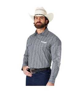 Wrangler Men's Logo Long-Sleeve Button-Down Print Shirt MP1345H