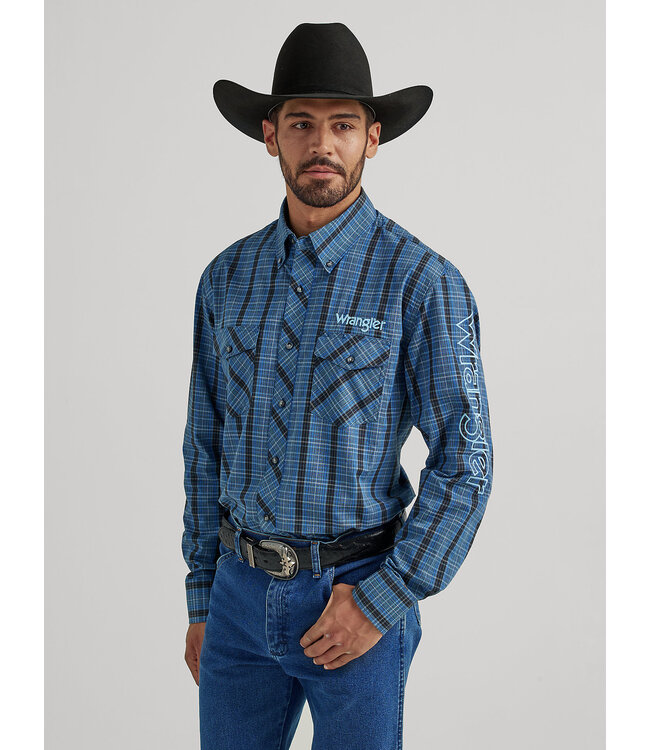Men's Wrangler® Logo Long Sleeve Western Snap Print Shirt