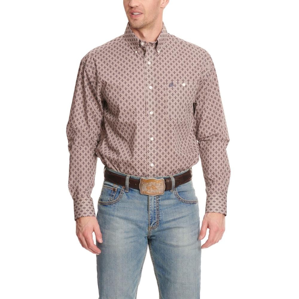 Wrangler Men's Diamond Geo Print Long-Sleeve Western Shirt - Traditions ...