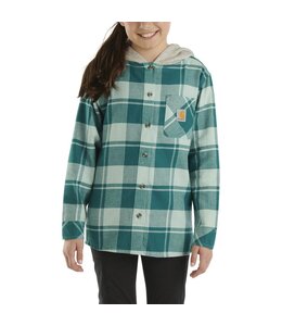 Carhartt Girl's Long-Sleeve Button-Front Hooded Flannel Shirt CE9148