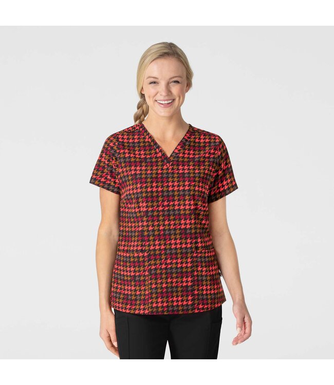 Wink Women's Fashion Prints Fitted 3-Pocket V-Neck Print Scrub Top 6657