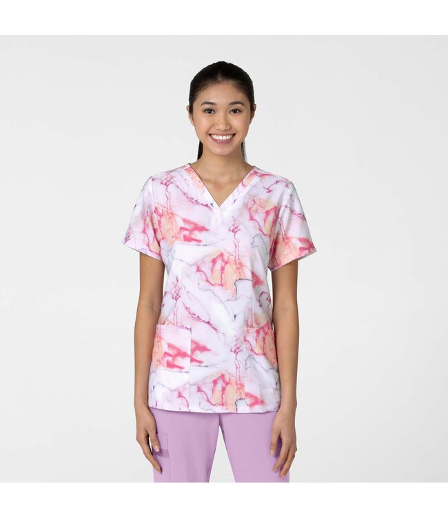 Wink Women's Fashion Prints Fitted 3-Pocket V-Neck Print Scrub Top 6657