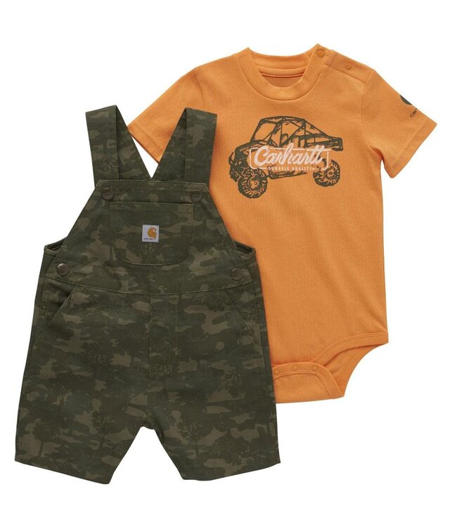 Carhartt Boy's Infant Short-Sleeve Bodysuit and Canvas Print Shortall Set CG8913
