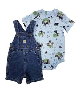 Carhartt Boy's Infant Short-Sleeve Bodysuit and Denim Print Shortall Set CG8917
