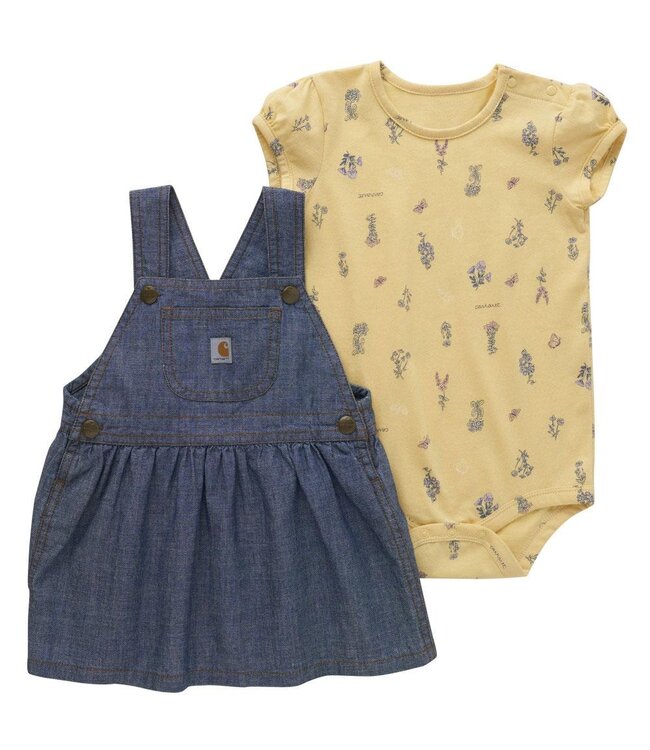Carhartt Girl's Infant Short-Sleeve Print Bodysuit and Denim Jumper Set CG9893