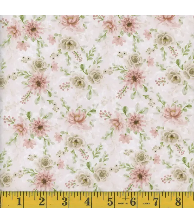 Mook Fabrics Yard of Peach Crepe, Janneken- 03 Cream Fabric 129608
