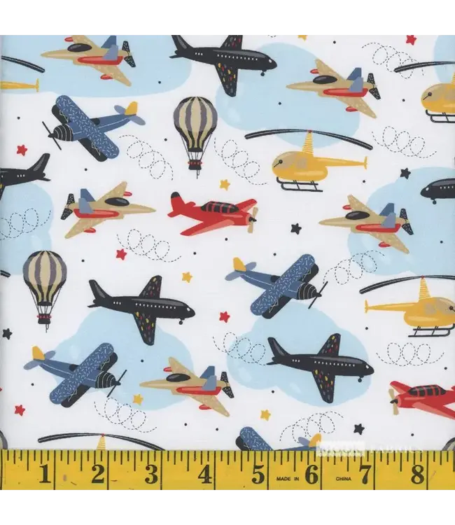 Mook Fabrics Yard of Cotton 100%, Multi Airplanes- Multicolor Fabric 112866