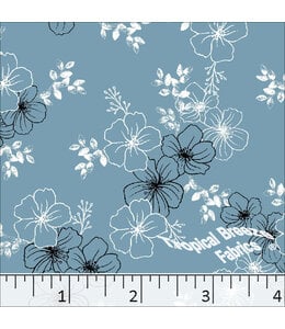 Tropical Breeze Fabrics Yard of Standard Weave Floral Design Poly Cotton- Slate Blue Fabric 6047