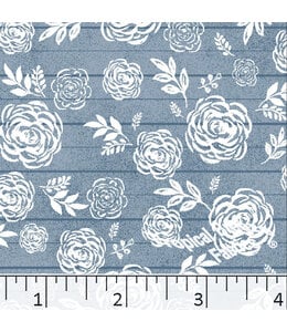 Tropical Breeze Fabrics Yard of Standard Weave Blossom Print Poly Cotton- Slate Blue Fabric 6045