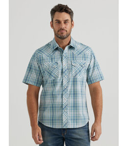 Wrangler Men's Retro Short-Sleeve Western Snap with Sawtooth Flap Pocket Plaid Shirt 112344300