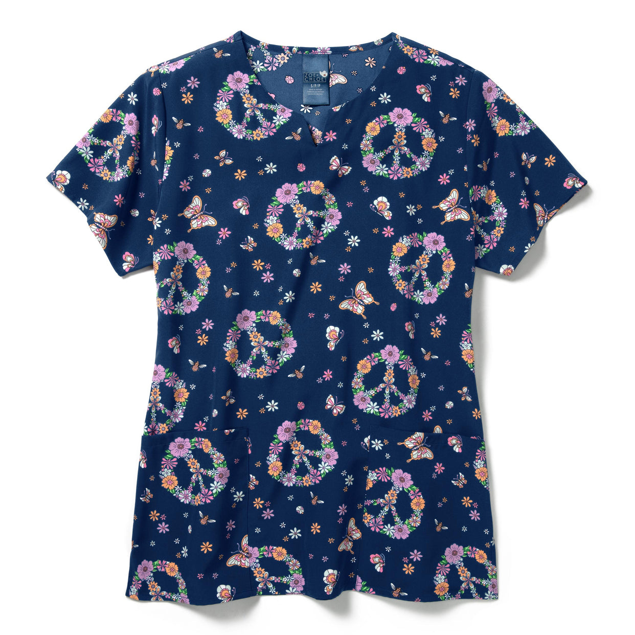 Chloe ロコ刺繍ワイトレックシンス CHC23SDP52156 40X Zoe+Chloe Women's Polyester Notch Neck Print Scrub Top