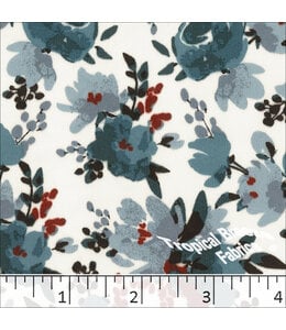 Tropical Breeze Fabrics Yard of Elegance Floral Print Polyester-Teal Fabric 048322