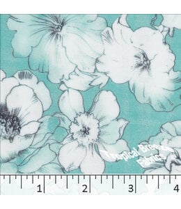 Tropical Breeze Fabrics Yard of Poly Rayon Large Floral Print-Teal Fabric 04430